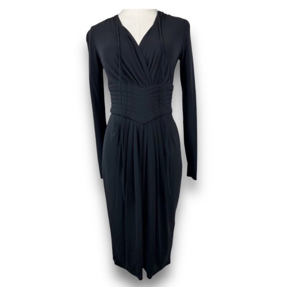 Armani Collection Collezioni Dress Black Cummerbund Waist Crossover Top Size 40